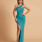 Sexy Satin One Shoulder Mermaid Bridesmaid Dresses Side Slit Floor Length