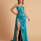 Sexy Satin Strapless Pleats Mermaid Bridesmaid Dresses Side Slit Floor Length
