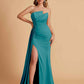 Elegant Satin Sleeveless Asymmetrical Mermaid Side Slit Floor Length Bridesmaid Dresses