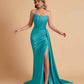 Sexy Satin Sleeveless Pleats Mermaid Bridesmaid Dresses Side Slit Floor Length