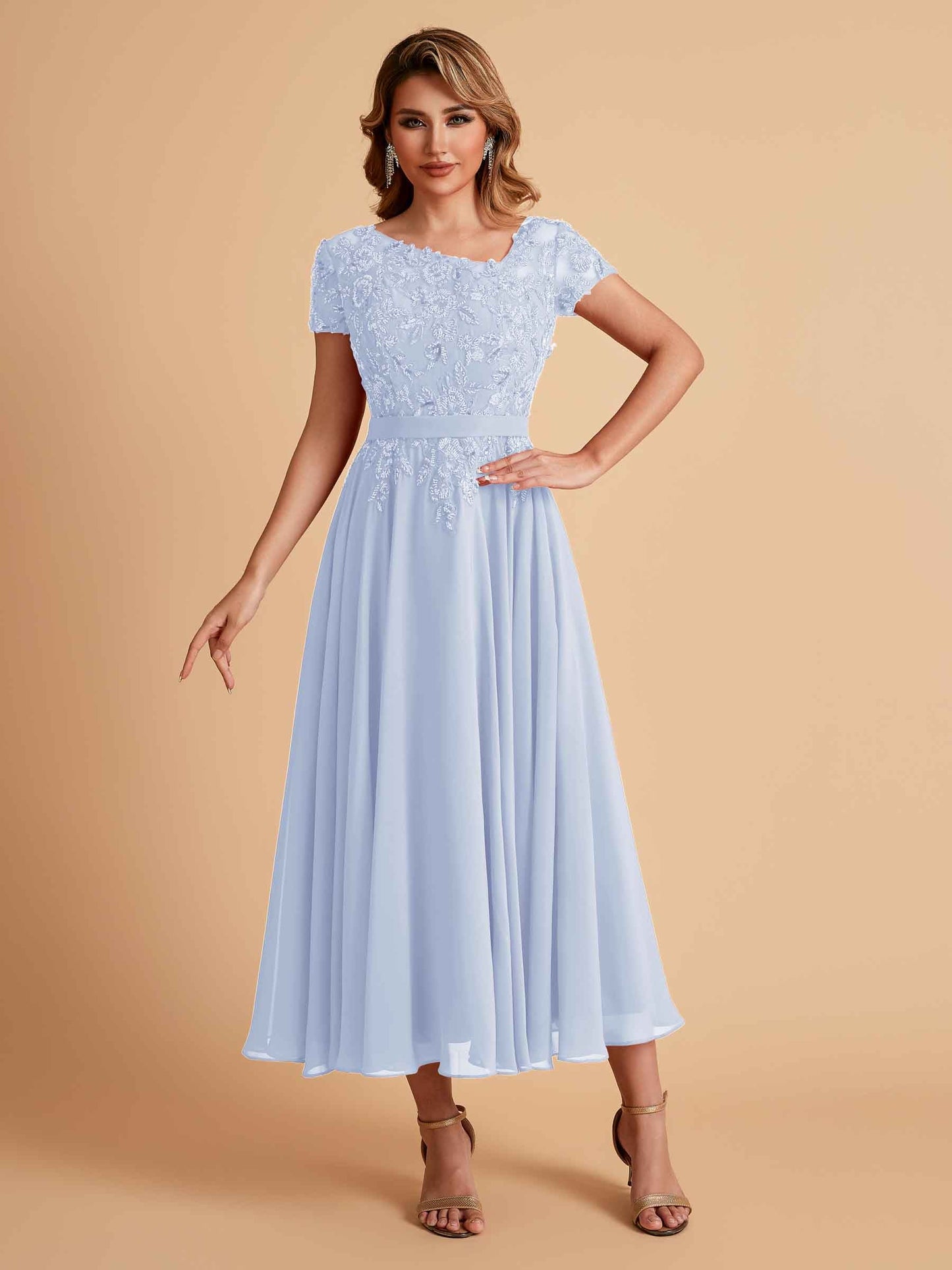 Elegant A-line Chiffon Short Sleeves Mother of the Brides Dresses Online
