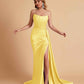 Sexy Satin Sleeveless Pleats Mermaid Bridesmaid Dresses Side Slit Floor Length