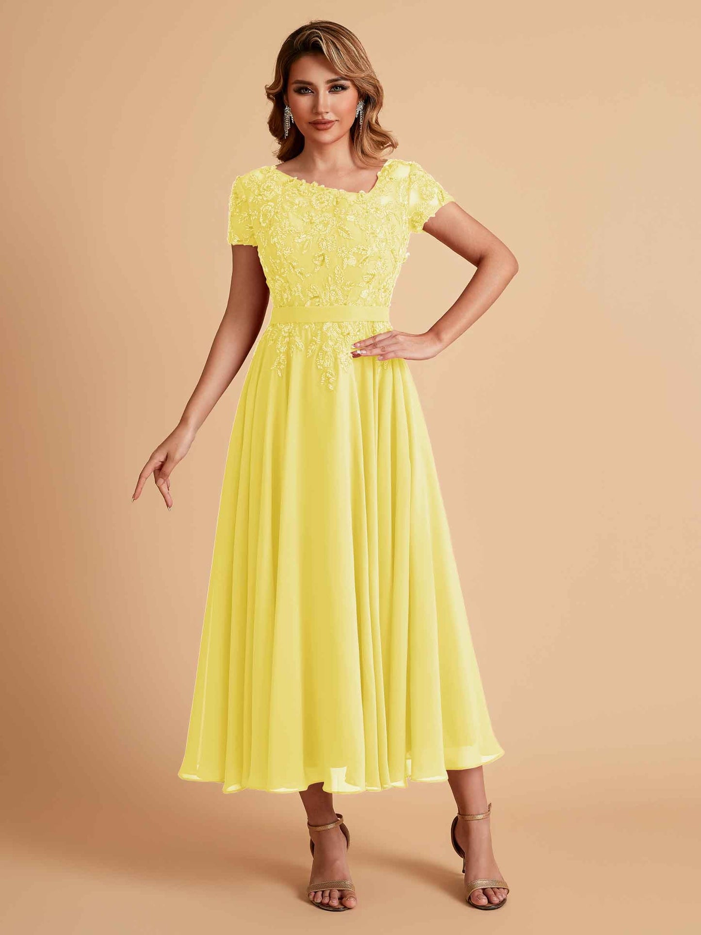 Elegant A-line Chiffon Short Sleeves Mother of the Brides Dresses Online
