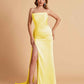 Elegant Satin Straight Neck Mermaid Side Slit Floor Length Bridesmaid Dresses