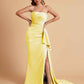 Sexy Satin Side Slit Strapless Pleats Floor Length Mermaid Bridesmaid Dresses