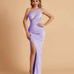 Sexy Satin One Shoulder Mermaid Bridesmaid Dresses Side Slit Floor Length