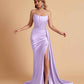 Sexy Satin Sleeveless Pleats Mermaid Bridesmaid Dresses Side Slit Floor Length
