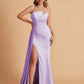 Elegant Satin Sleeveless Asymmetrical Mermaid Side Slit Floor Length Bridesmaid Dresses
