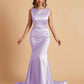 Elegant Satin Sleeveless Pleats Mermaid Bridesmaid Dresses Floor Length