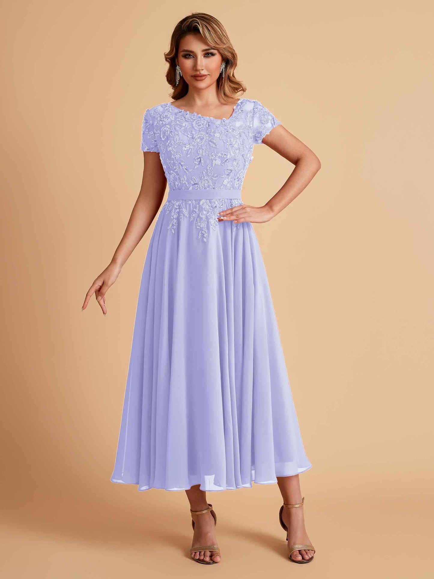Elegant A-line Chiffon Short Sleeves Mother of the Brides Dresses Online
