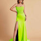 Sexy Satin Strapless Side Slit Floor Length Lace Mermaid Bridesmaid Dresses