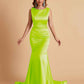Elegant Satin Sleeveless Pleats Mermaid Bridesmaid Dresses Floor Length