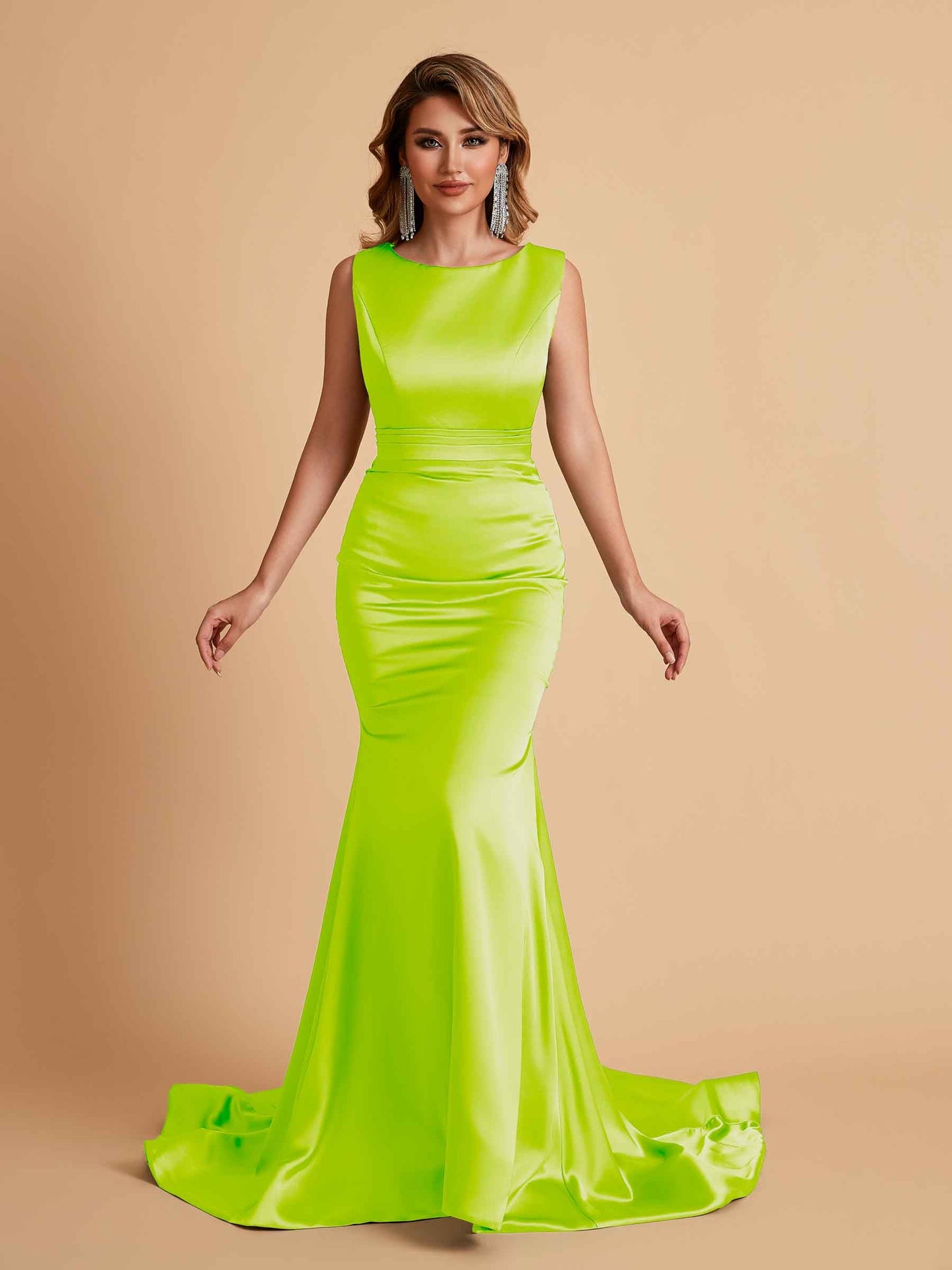 Elegant Satin Sleeveless Pleats Mermaid Bridesmaid Dresses Floor Length