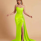 Sexy Satin Sleeveless Pleats Mermaid Bridesmaid Dresses Side Slit Floor Length