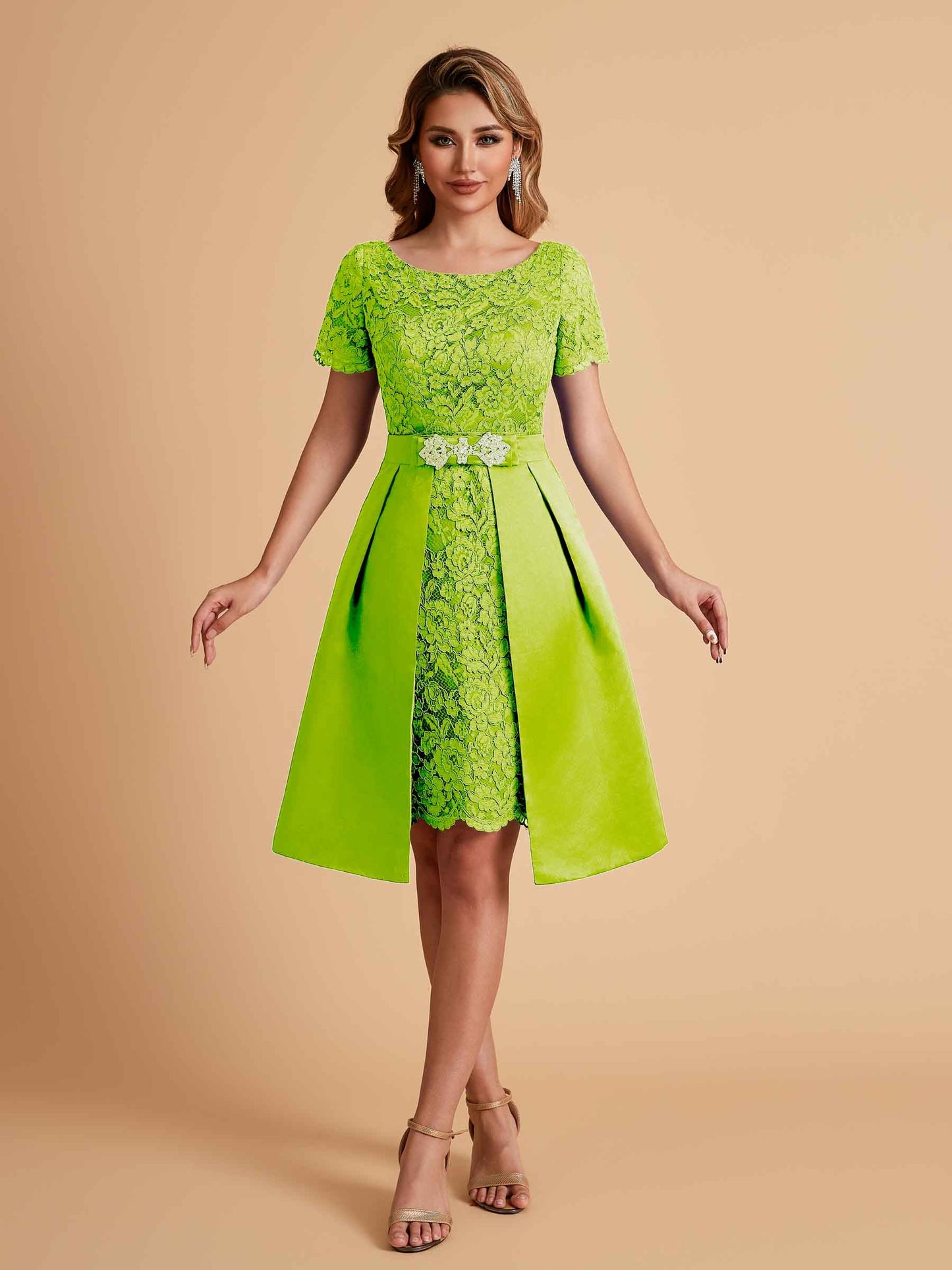 Elegant A-line Short Sleeves Jewel Knee Length Mother of the Brides Dresses