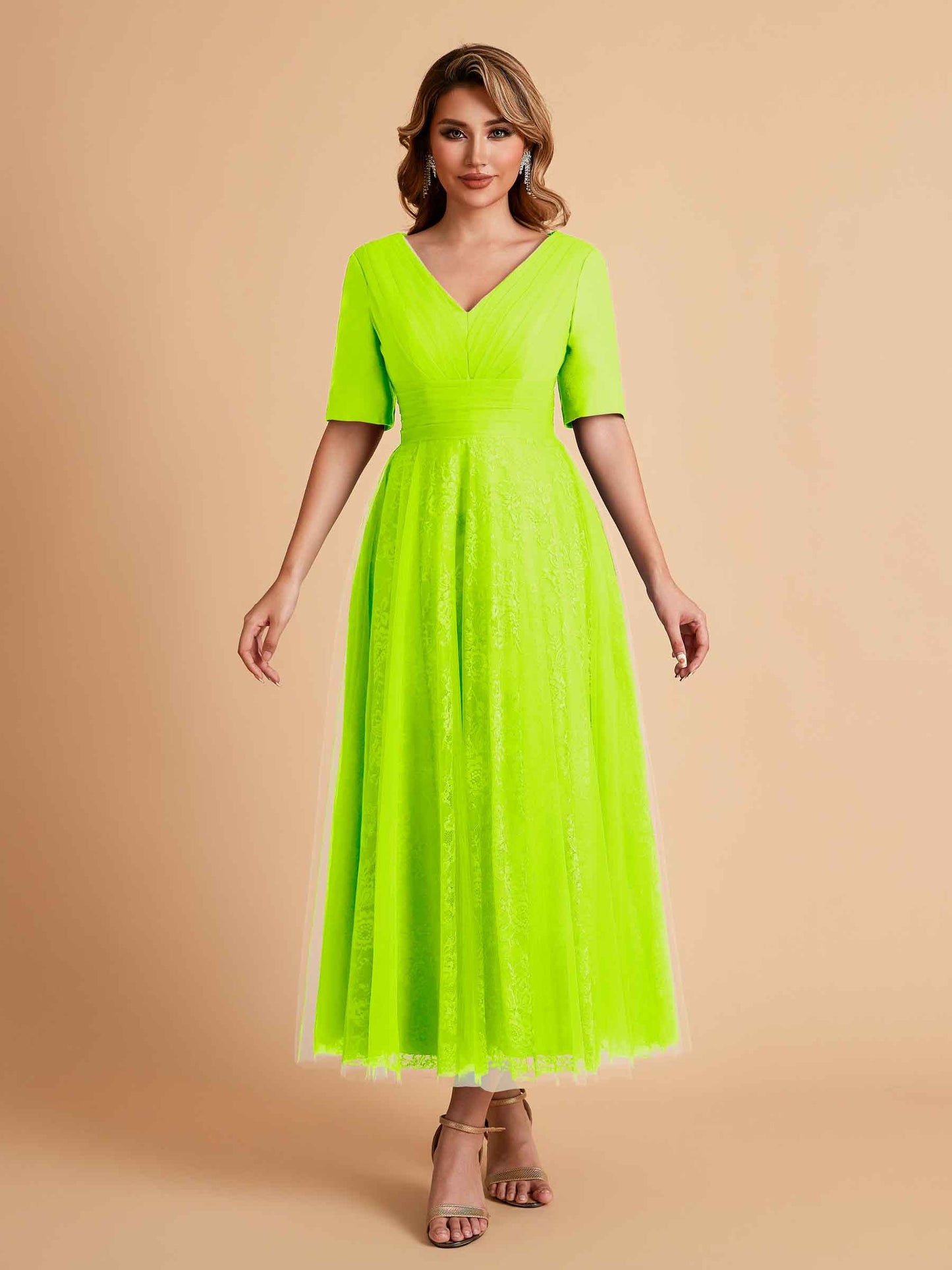 Elegant A-line Half Sleeves V-neck Mother of the Brides Dresses Online