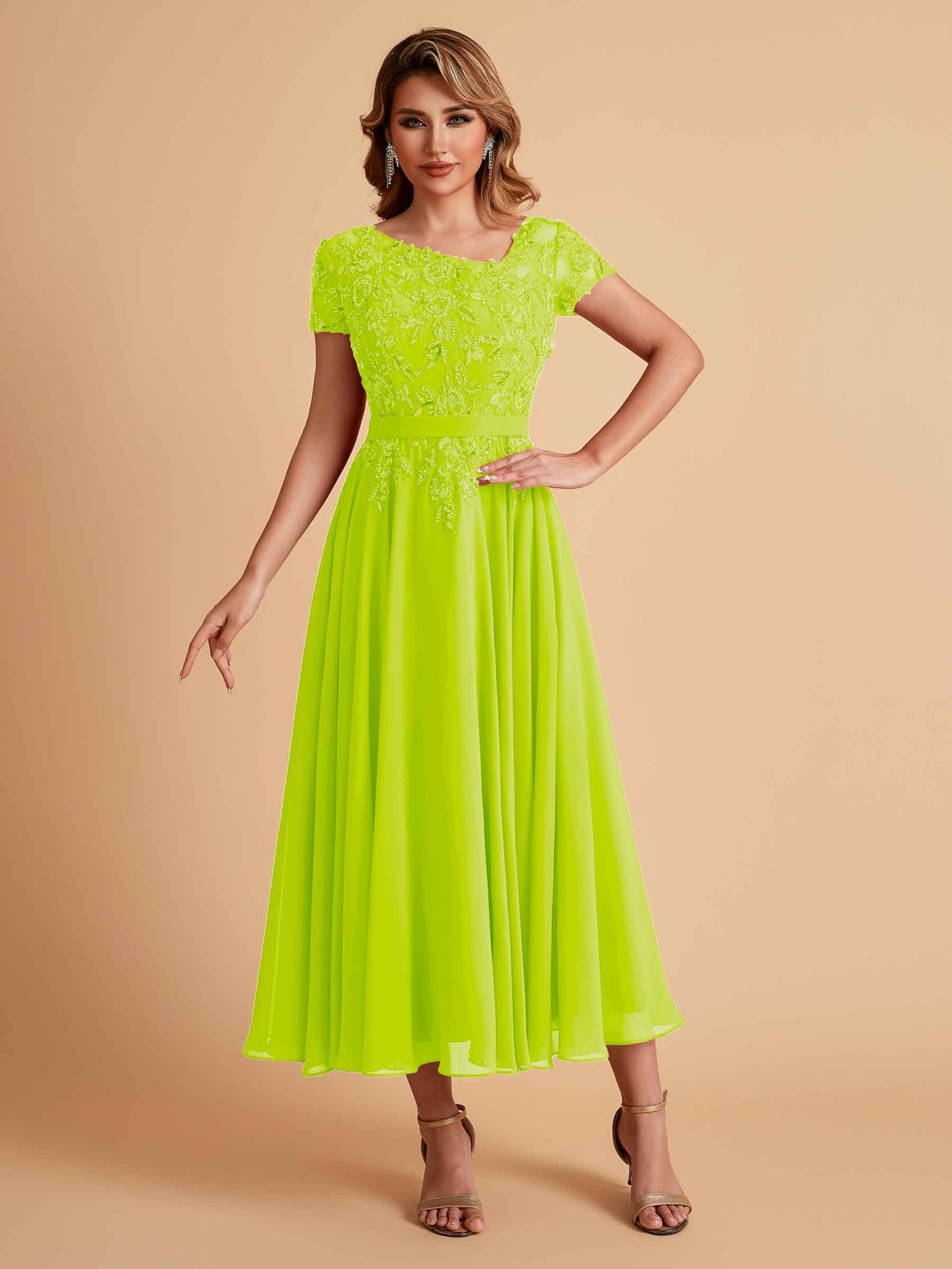 Elegant A-line Chiffon Short Sleeves Mother of the Brides Dresses Online