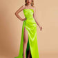 Sexy Satin Strapless Pleats Mermaid Bridesmaid Dresses Side Slit Floor Length