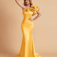 Elegant Satin One Shoulder Pleats Mermaid Bridesmaid Dresses Floor Length