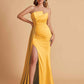Elegant Satin Sleeveless Asymmetrical Mermaid Side Slit Floor Length Bridesmaid Dresses