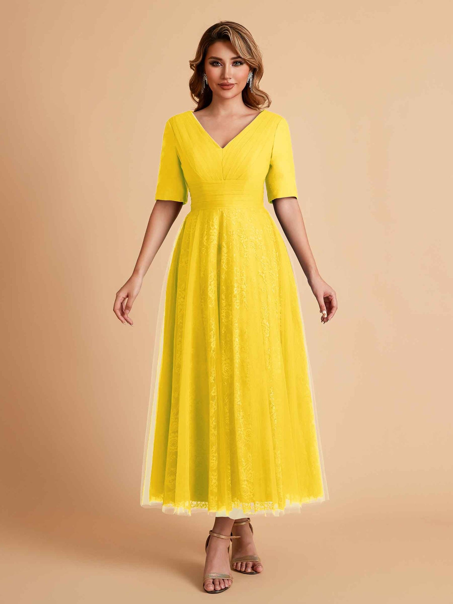 Elegant A-line Half Sleeves V-neck Mother of the Brides Dresses Online