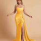 Sexy Satin Sleeveless Pleats Mermaid Bridesmaid Dresses Side Slit Floor Length