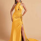 Elegant Satin Halter Pleats Side Slit Mermaid Bridesmaid Dresses Floor-Length
