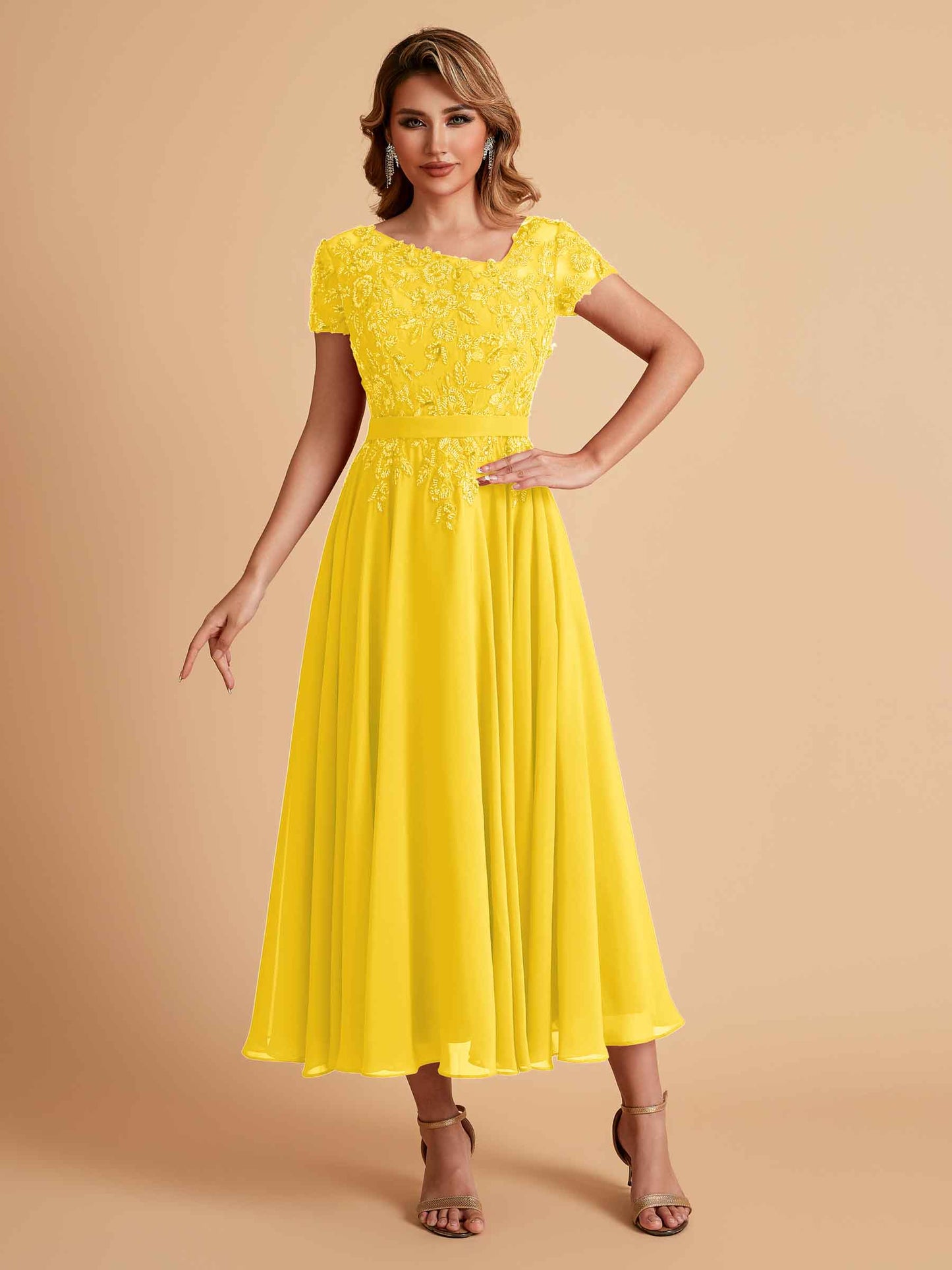 Elegant A-line Chiffon Short Sleeves Mother of the Brides Dresses Online