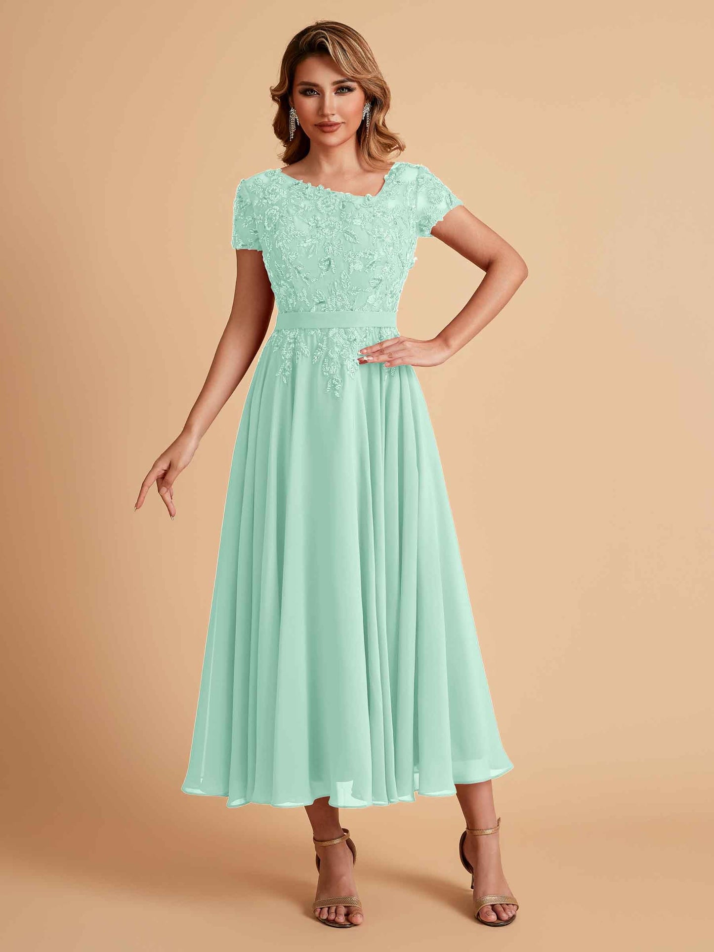 Elegant A-line Chiffon Short Sleeves Mother of the Brides Dresses Online