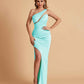 Sexy Satin One Shoulder Mermaid Bridesmaid Dresses Side Slit Floor Length