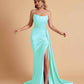 Sexy Satin Sleeveless Pleats Mermaid Bridesmaid Dresses Side Slit Floor Length