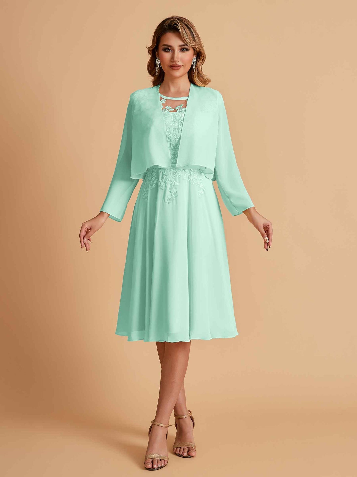 Elegant A-line Chiffon Jewel Short Mother of the Brides Dresses Online