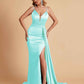 Sexy Satin Mermaid Spaghetti Straps V-neck Side Slit Long Bridesmaid Dresses