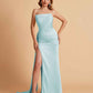 Elegant Satin Straight Neck Mermaid Side Slit Floor Length Bridesmaid Dresses