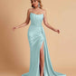 Sexy Satin Sleeveless Pleats Mermaid Bridesmaid Dresses Side Slit Floor Length