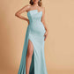 Elegant Satin Sleeveless Asymmetrical Mermaid Side Slit Floor Length Bridesmaid Dresses