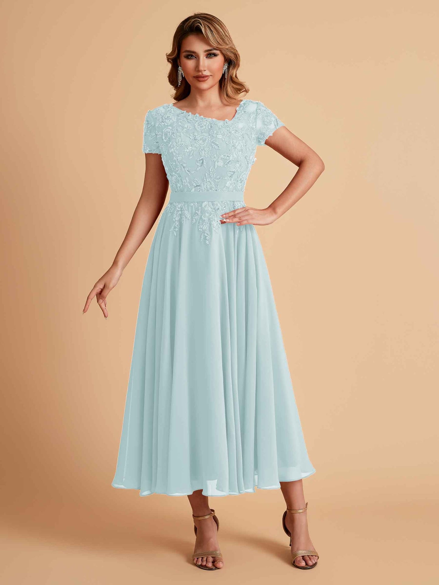 Elegant A-line Chiffon Short Sleeves Mother of the Brides Dresses Online