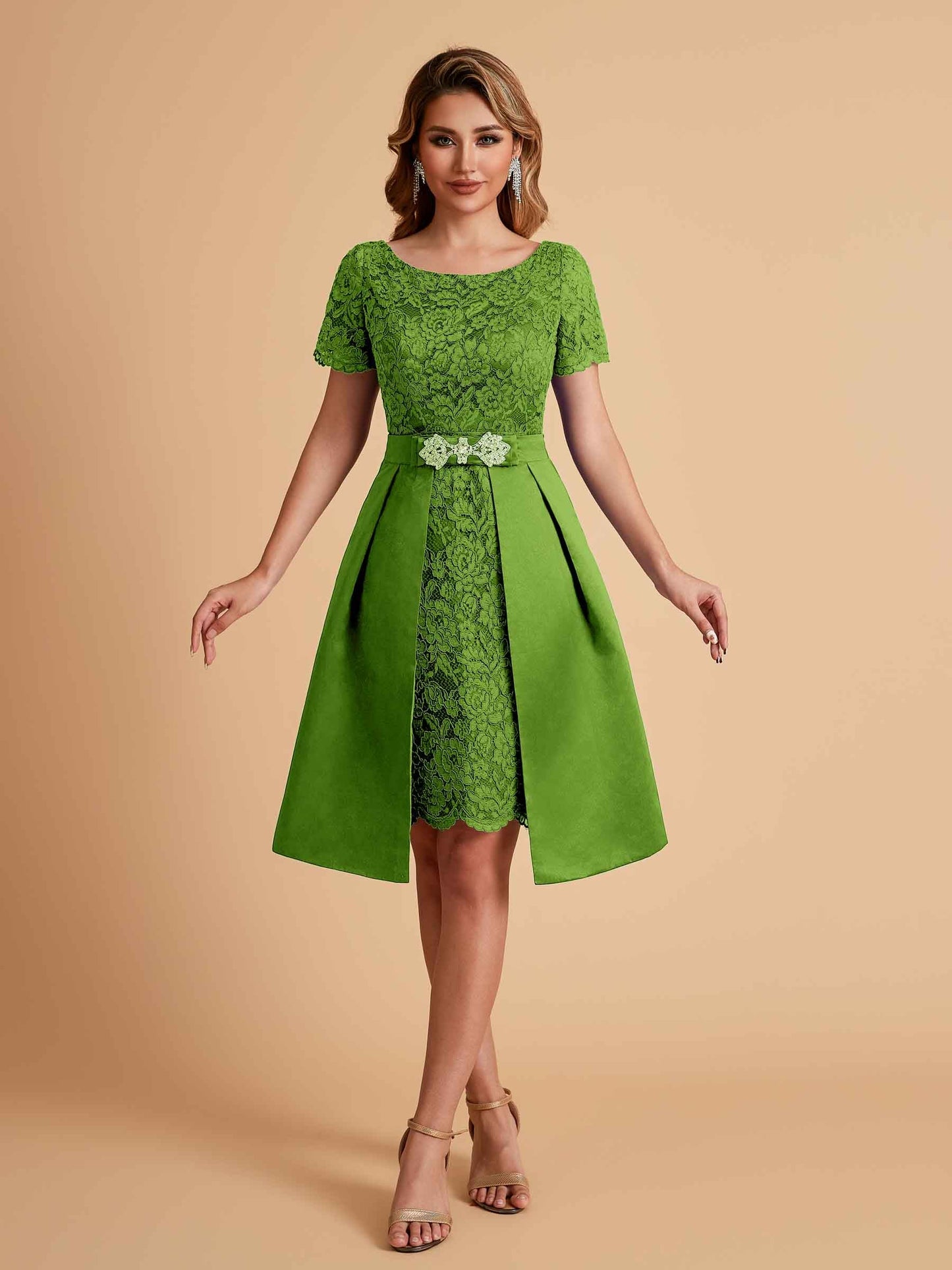 Elegant A-line Short Sleeves Jewel Knee Length Mother of the Brides Dresses