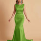 Elegant Satin Sleeveless Pleats Mermaid Bridesmaid Dresses Floor Length
