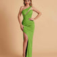 Sexy Satin One Shoulder Mermaid Bridesmaid Dresses Side Slit Floor Length