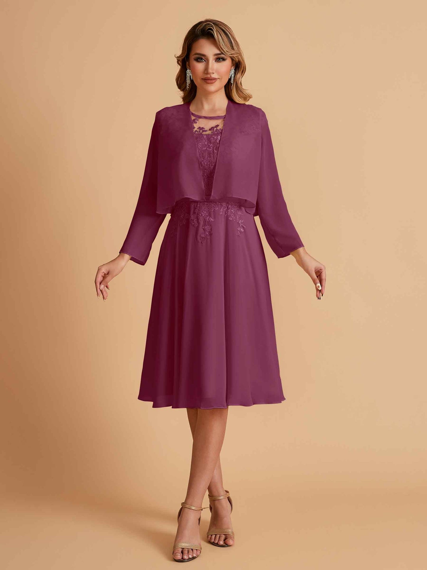 Elegant A-line Chiffon Jewel Short Mother of the Brides Dresses Online