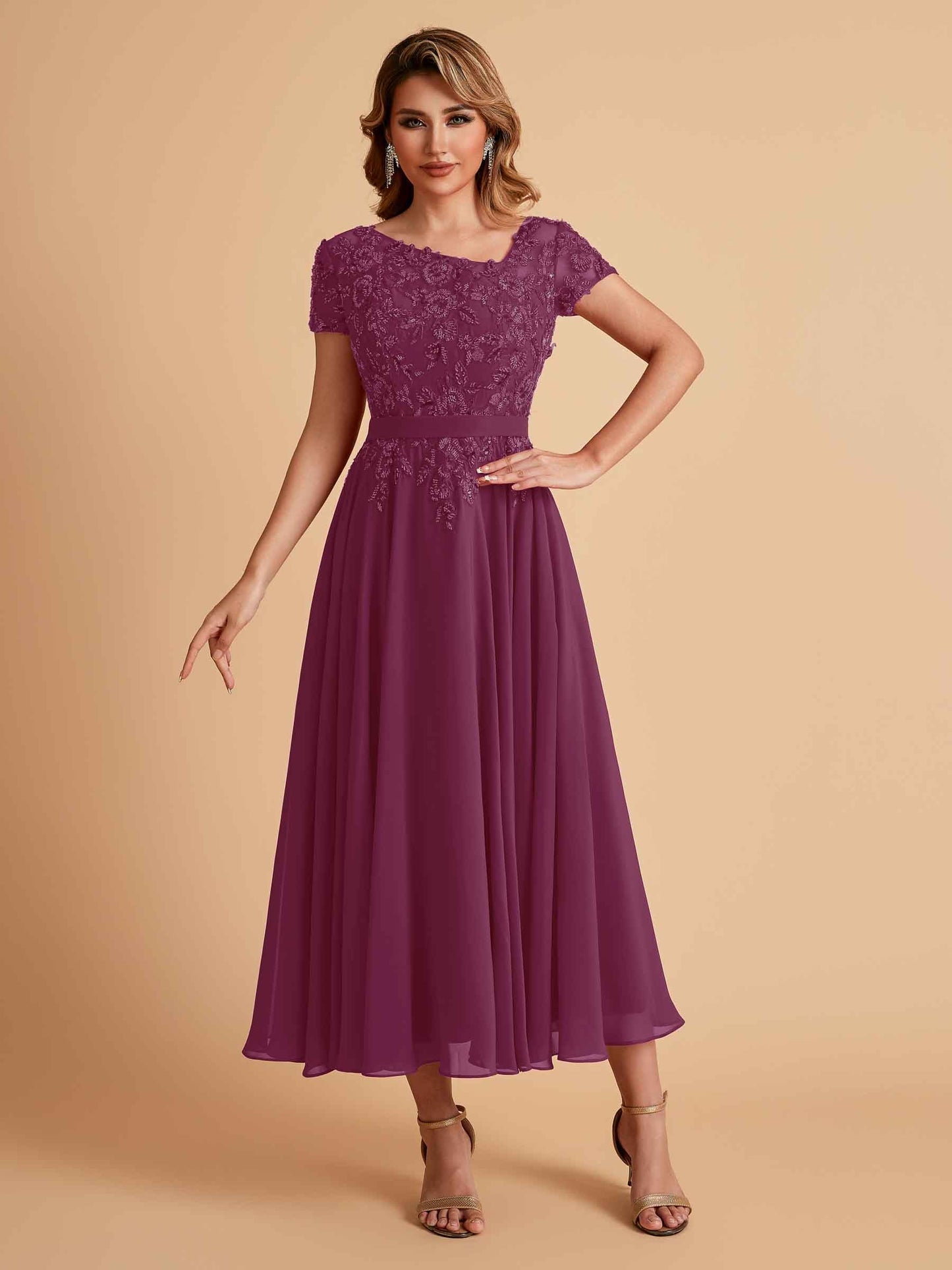 Elegant A-line Chiffon Short Sleeves Mother of the Brides Dresses Online