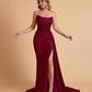 Sexy Satin Sleeveless Pleats Mermaid Bridesmaid Dresses Side Slit Floor Length