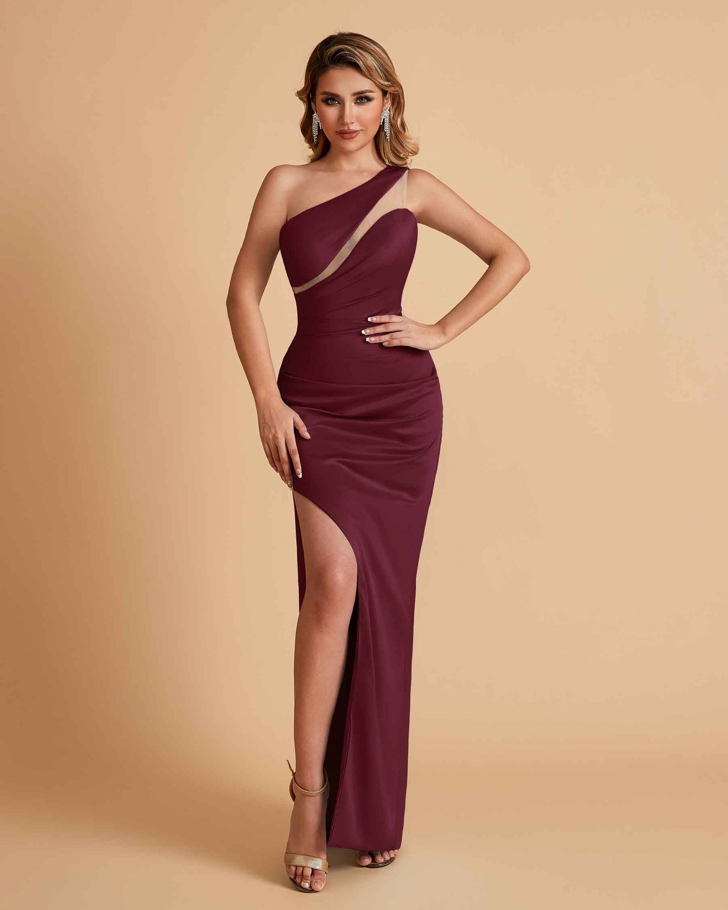 Sexy Satin One Shoulder Mermaid Bridesmaid Dresses Side Slit Floor Length