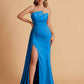 Elegant Satin Sleeveless Asymmetrical Mermaid Side Slit Floor Length Bridesmaid Dresses