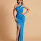 Sexy Satin One Shoulder Mermaid Bridesmaid Dresses Side Slit Floor Length