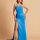 Elegant Satin Straight Neck Mermaid Side Slit Floor Length Bridesmaid Dresses