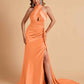 Elegant Satin Halter Pleats Side Slit Mermaid Bridesmaid Dresses Floor-Length
