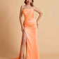 Elegant Satin Straight Neck Mermaid Side Slit Floor Length Bridesmaid Dresses