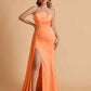 Elegant Satin Sleeveless Asymmetrical Mermaid Side Slit Floor Length Bridesmaid Dresses